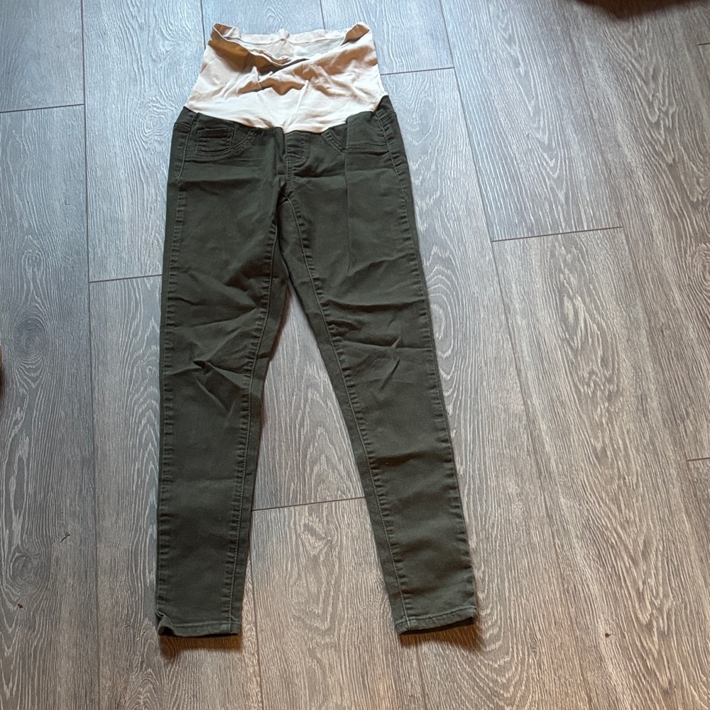 Indigo Blue Olive Skinny Pants with Beige Waistband